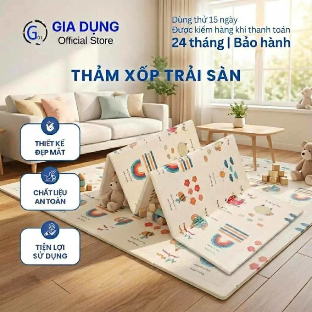 Thảm xốp trải sàn gấp gọn cho bé Hàn Quốc Việt Nhât, xốp mềm, nhẹ, mát và chống trơn