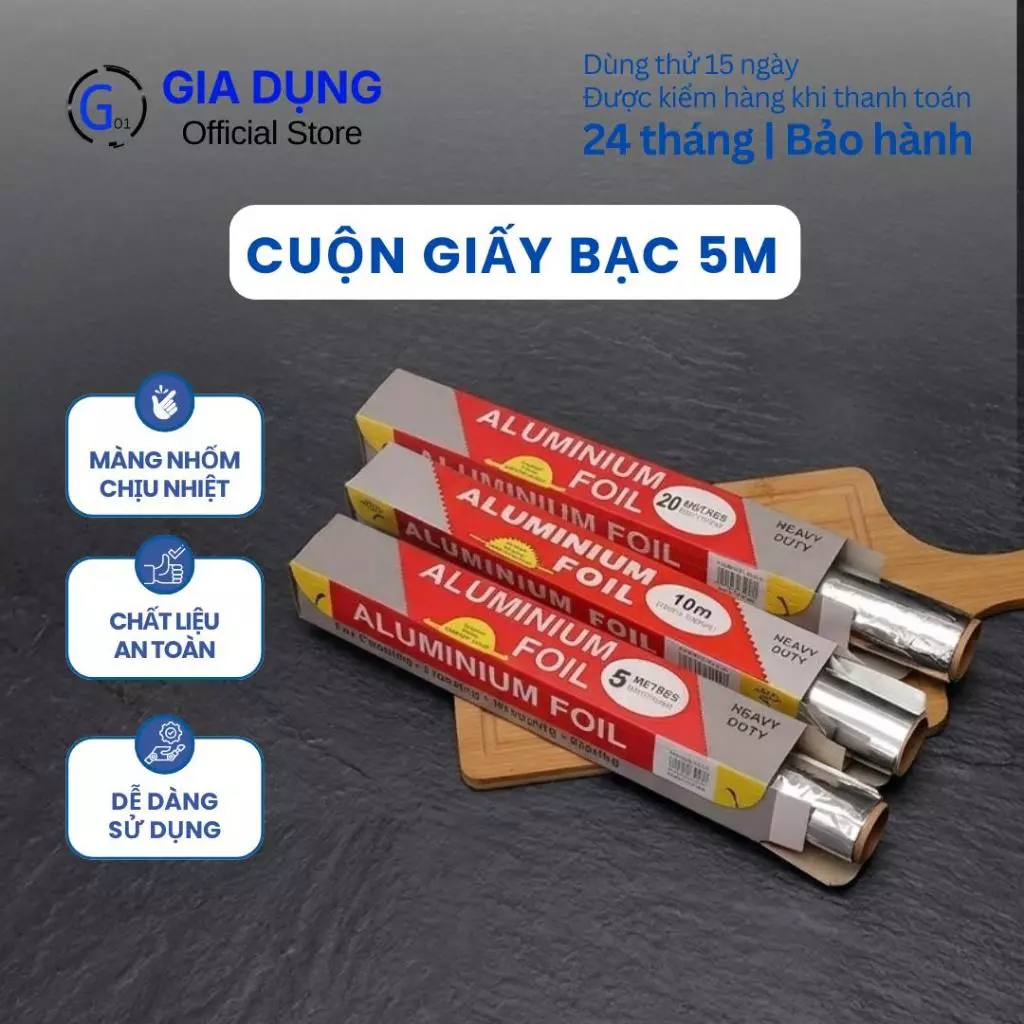 Giấy bạc nấu nướng dày kích thước 5mx30cm màng nhôm dùng cho lò nướng nồi chiên không dầu tiện lợi