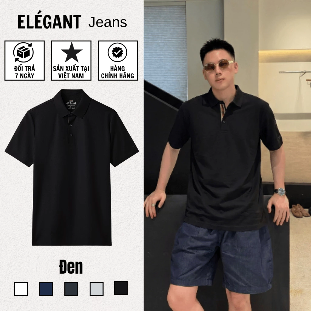 Áo Polo Nam Không Đường May Cao Cấp Màu Đen, Chất Liệu MICROFIBER Thoáng Mát, Co Dãn Tốt - ELEGANT