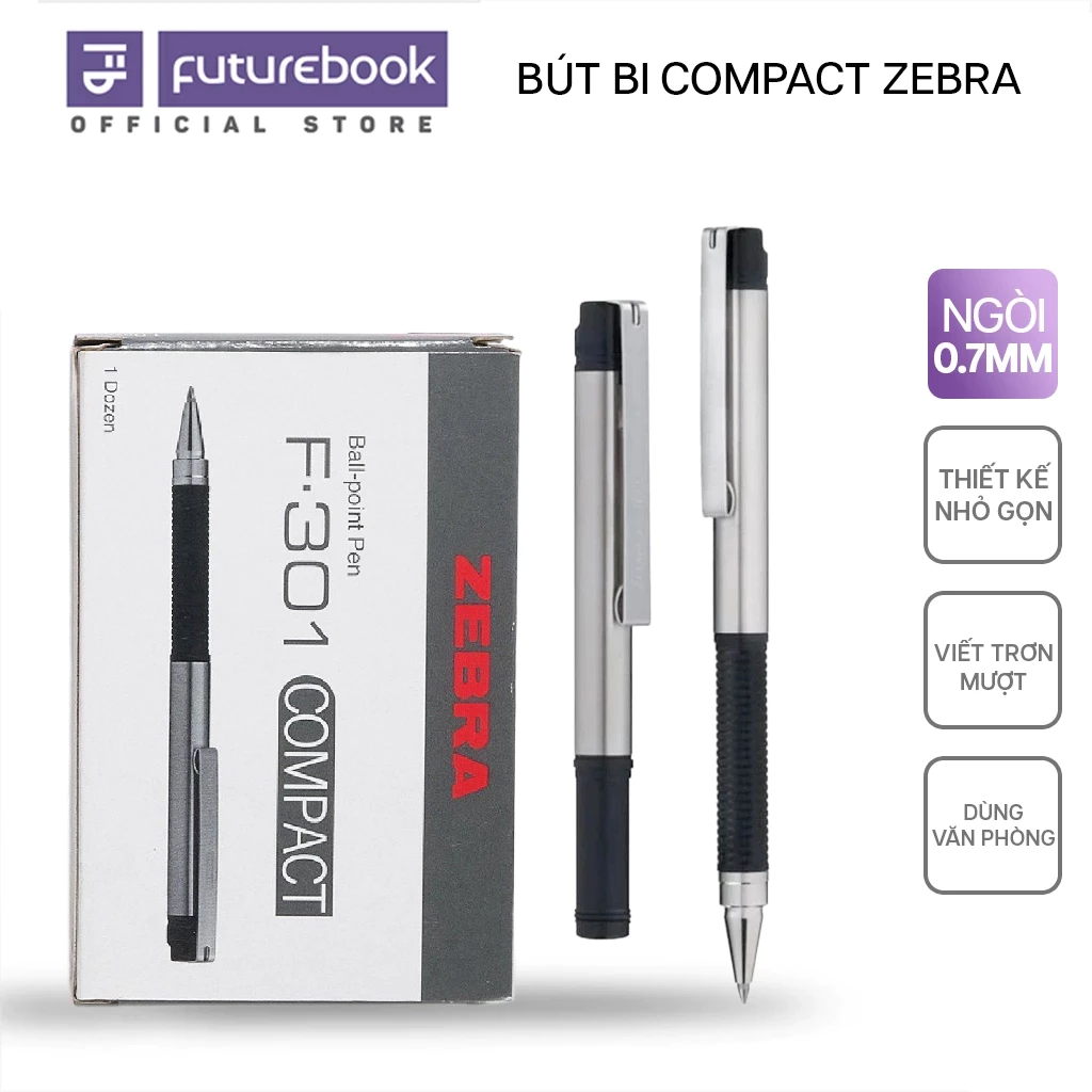 Viết Bi Bấm Compact Zebra Ngòi 0.7mm Vỏ Kim Loại, Thu Gọn Tiện Lợi FUTUREBOOK Phân Phối Chính Hãng