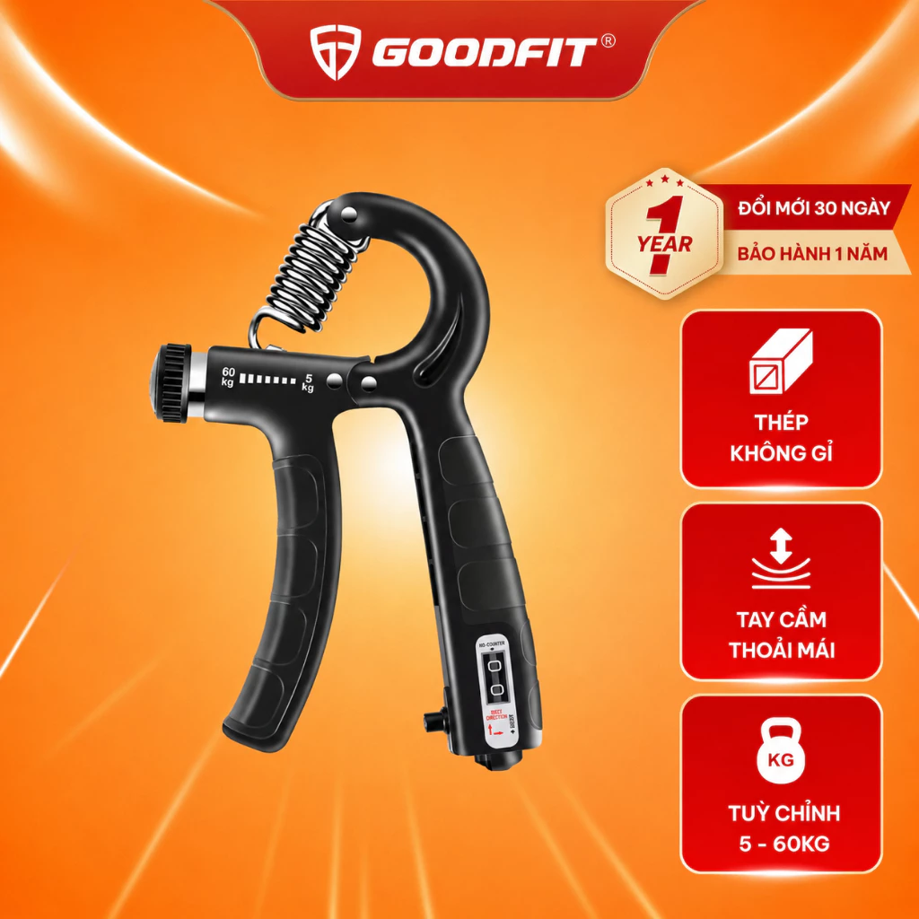 Kìm bóp tay, kìm tập tay chữ A có đếm số tự động chính hãng GoodFit GF02E điều chỉnh lực từ 5-60kg