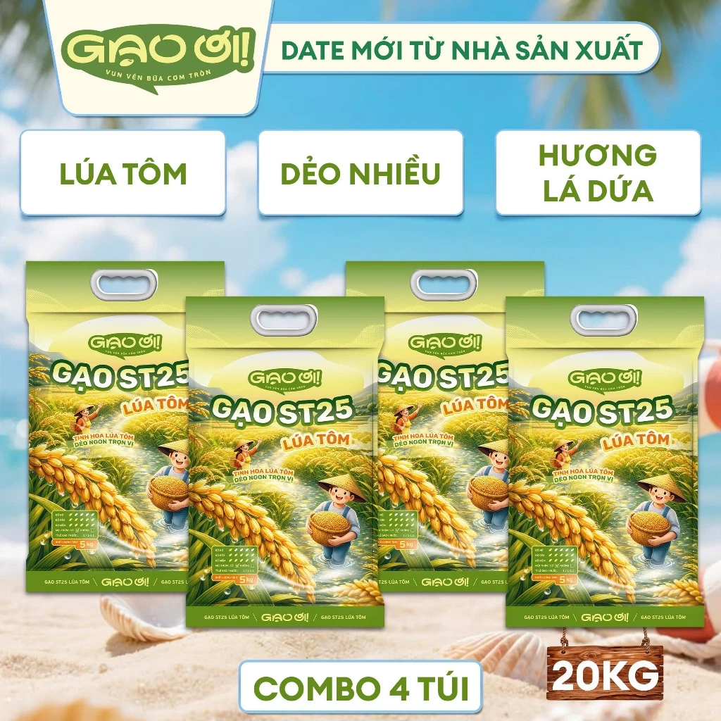 Combo 4 Túi Gạo ST25 Lúa Tôm 5kg – Thương hiệu Gạo Ơi - Tổng 20kg