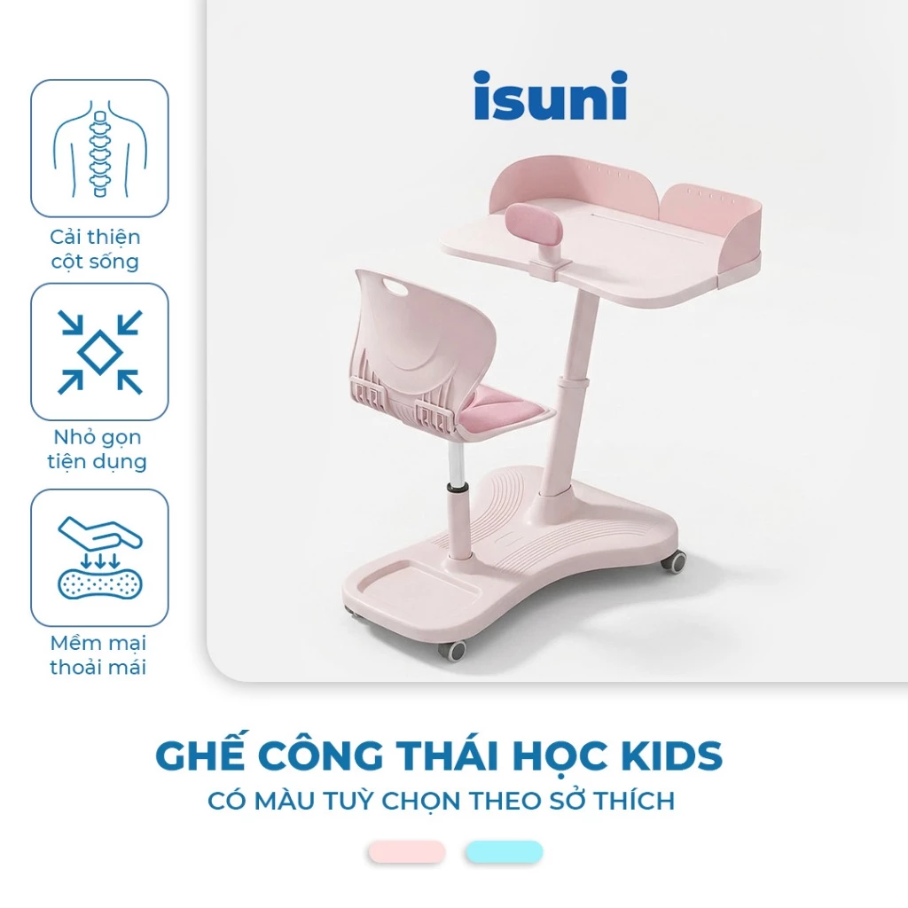 Bộ Bàn Ghế Công Thái Học Cho Trẻ Em Chống Gù ISUNI - Điều Chỉnh Độ Cao, Khung Thép Chắc Chắn