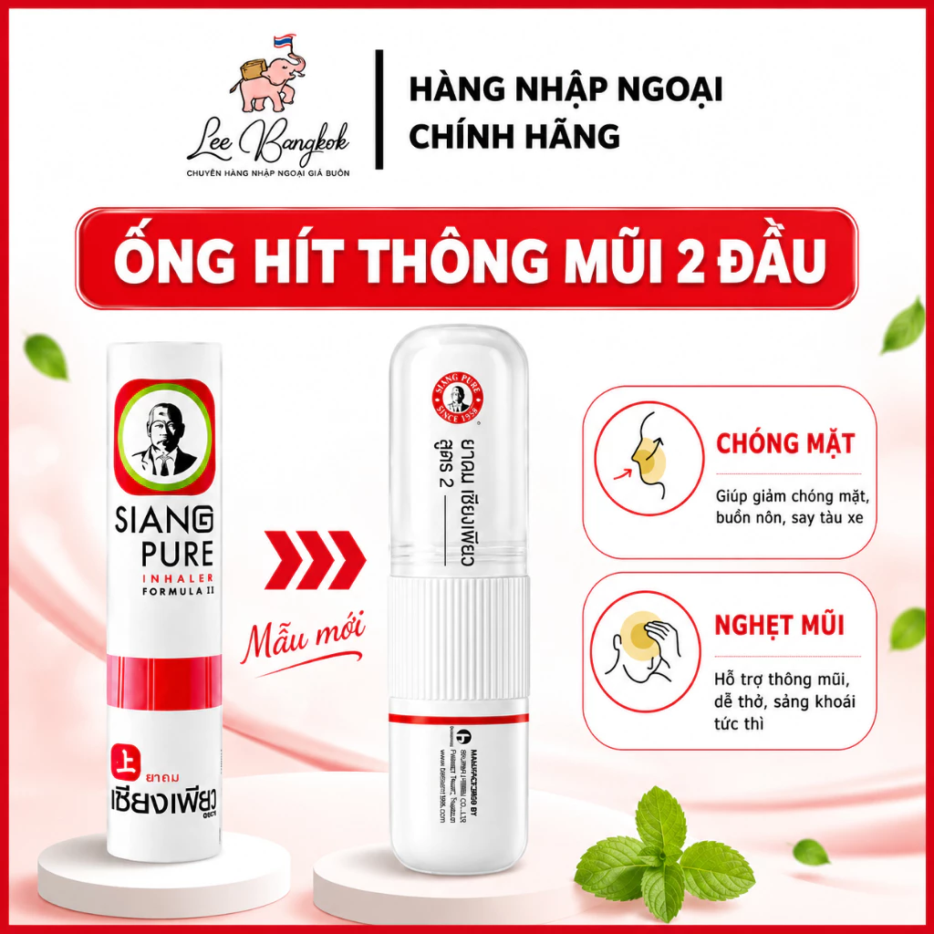 [MẪU MỚI] Ống Hít Thông Mũi 2 Đầu Siang Pure Inhaler Formula II Ông Già Đỏ Thái Lan Thơm Dễ Chịu Giảm Chóng Mặt 2cc (ml)