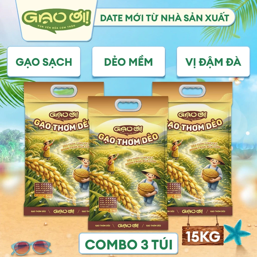 Combo 3 Túi Gạo Thơm Dẻo Túi 5kg - Chính Hãng Gạo Ơi - Tổng 15kg