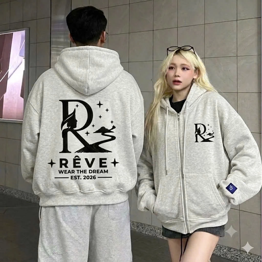 Áo Khoác Nỉ Hoodie Zip RÊ VE Xám Tiêu Nam nữ Dày dặn Logo Thêu cực nét, Áo Khoác Chùm Mũ Nỉ Form Boxy Nam Nữ unisex