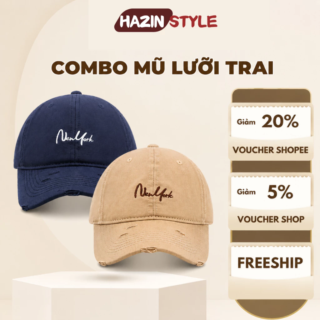 Mũ Lưỡi Trai HAZIN Thêu Chữ Đơn Giản Form Cứng, Chất Liệu Vải Kaki, Phong Cách Thời Trang Unisex Hàn Quốc