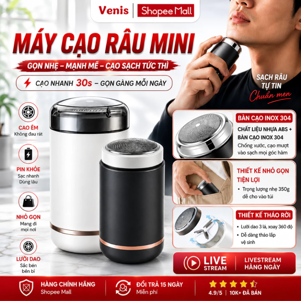 Máy Cạo Râu Điện Mini Bỏ Túi 3 Lưỡi Nhỏ Gọn An Toàn Không Lo Trầy Xước Công Nghệ Nhật Bản - SH588