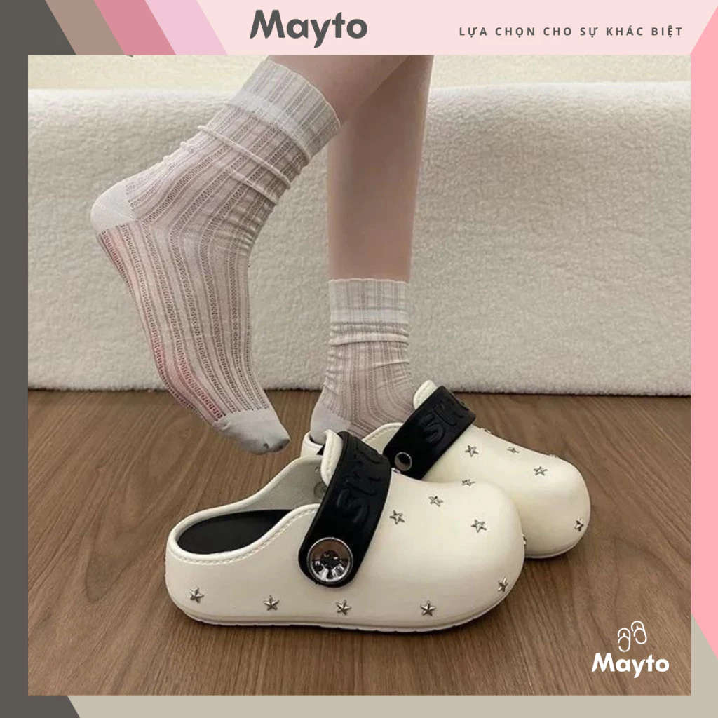 Dép nữ, dép sục Mayto đế cao 5 cm Sweet đính sao bạc phong cách y2k cá tính dễ thương CS-294