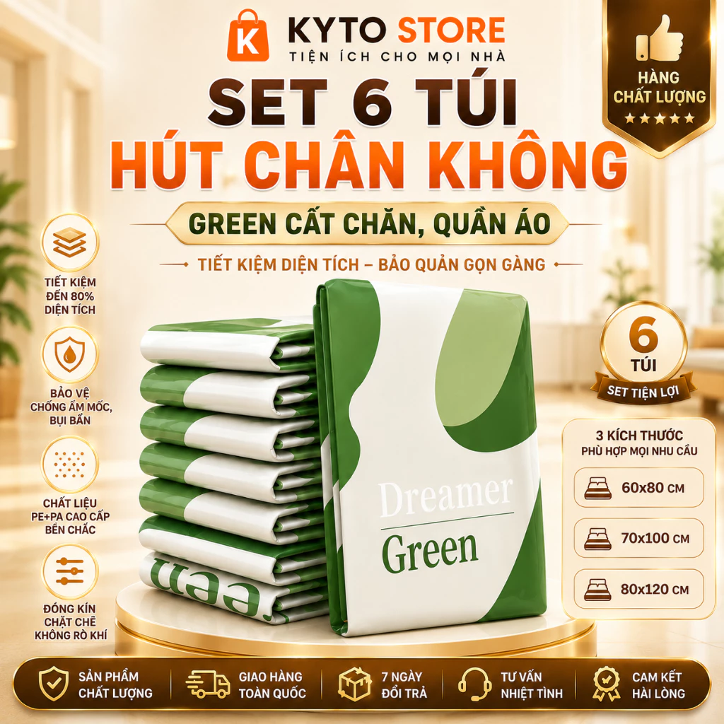 SET 6 TÚI HÚT CHÂN KHÔNG GREEN CẤT CHĂN, QUẦN ÁO TIỆN LỢI