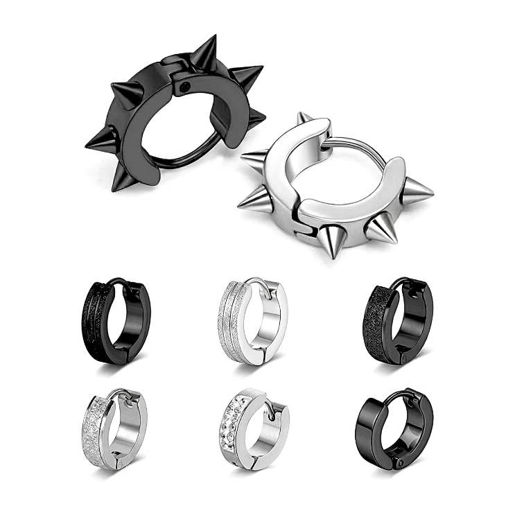 Khuyên Tai Tròn Nam Nữ Titan Không Gỉ Punk Rock - Bông Tai Đính Gai Bạc Cá Tính Gavi Accessories (1 Chiếc)