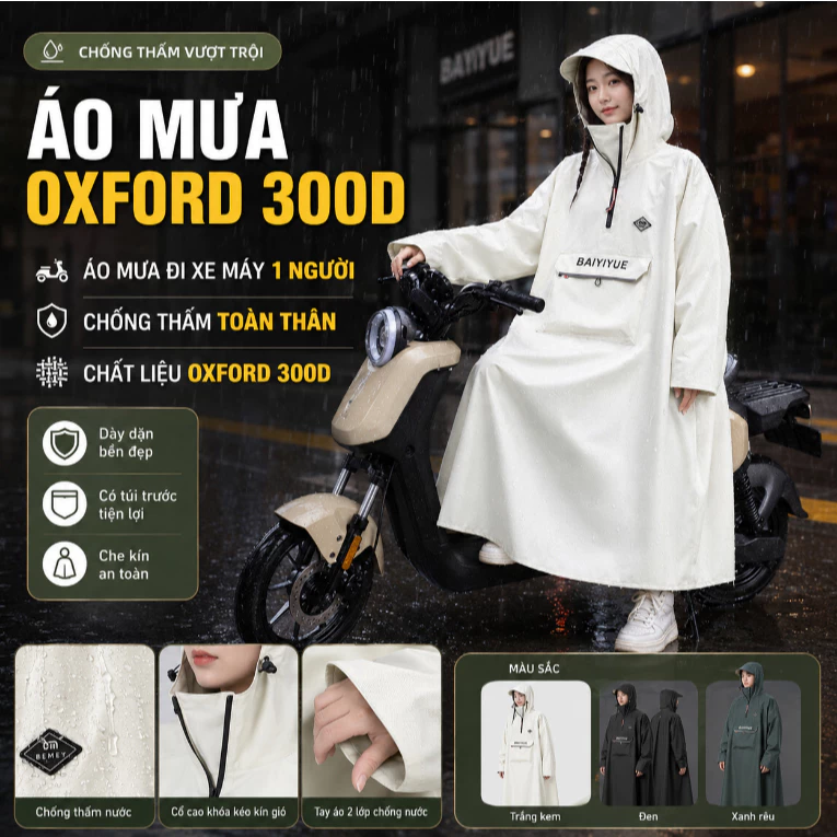 Áo Mưa Oxford Cao Cấp 1 Người Chống Mưa To Trùm Kín Toàn Thân Có Túi Tiện Lợi Thoáng Khí An Toàn Đi Xe Máy