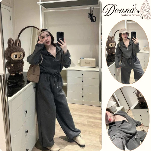 Set đồ nữ, đồ bộ nữ DONNA HCOM26761 chất nỉ bông form rộng dáng thể thao trẻ trung năng đông
