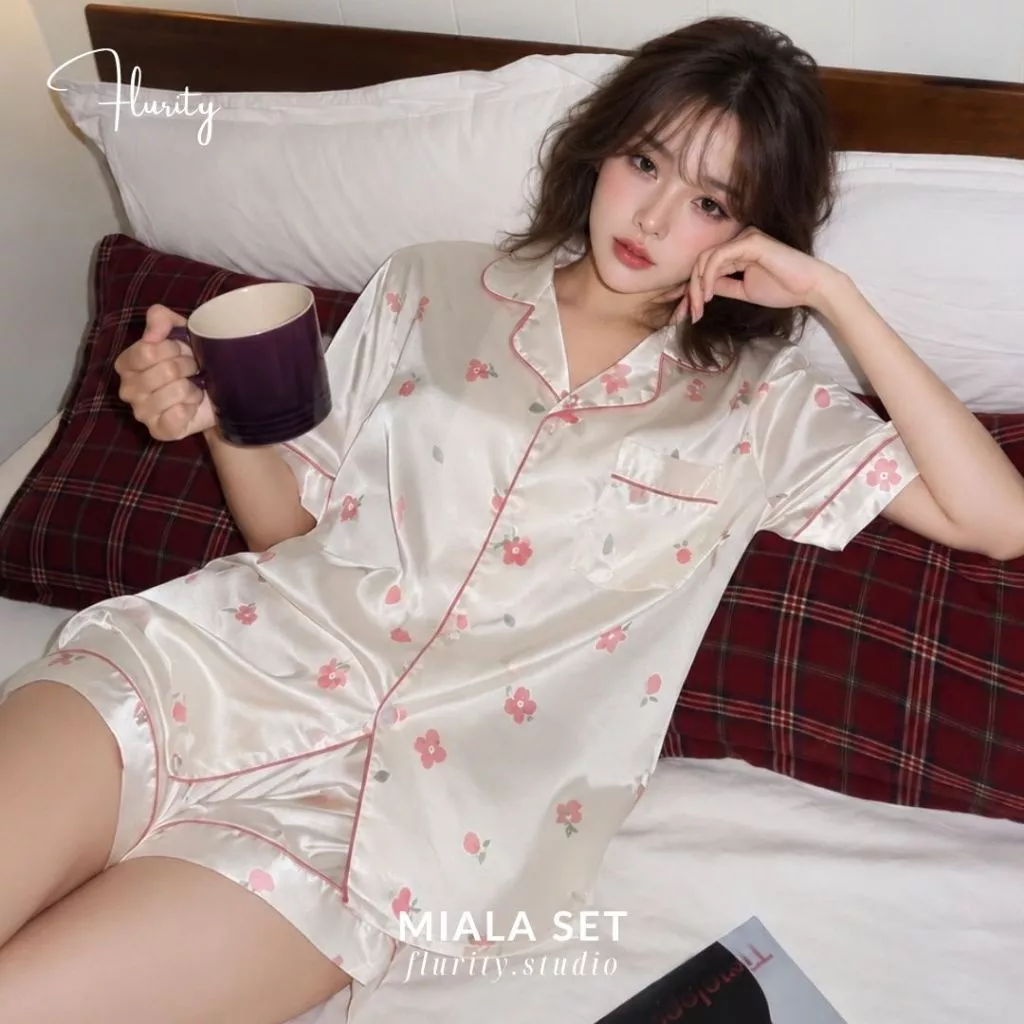 Set Bộ Đồ Ngủ Pijamas Ngắn Thiết kế Cao Cấp Nữ Mặc Ở Nhà Quyến Rũ Miala Pyjamas Lụa Mềm Mát Dễ Thương Flurity PINGAN999