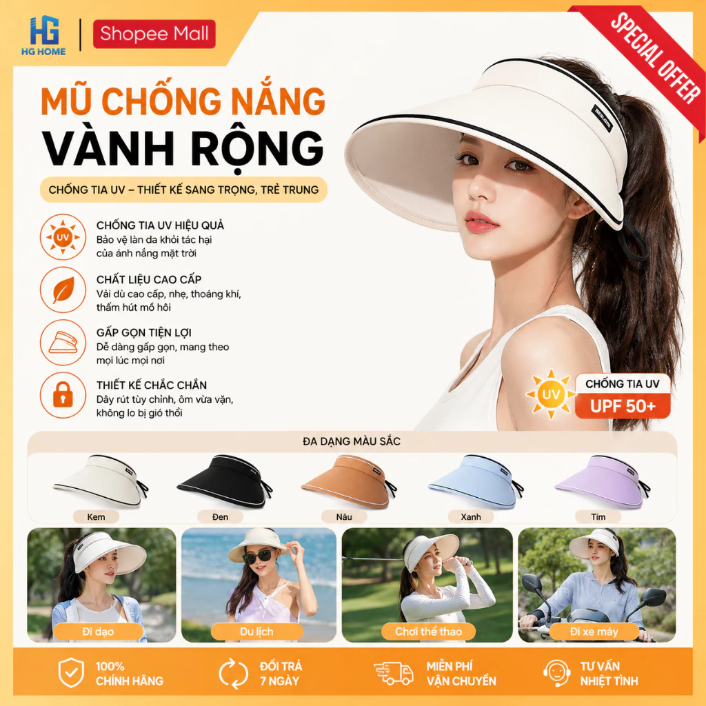 Mũ Chống Nắng Vành Rộng HGMART Chống Tia Thiết Kế Sang Trọng Trẻ Trung