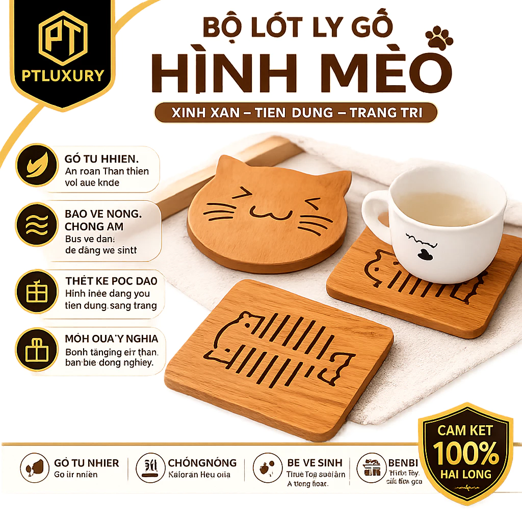 [ COMBO 10 CÁI ] Miếng Lót Nồi PTLUXURY Cách Nhiệt Chất Liệu Gỗ Ép Hình Ngộ Nghĩnh