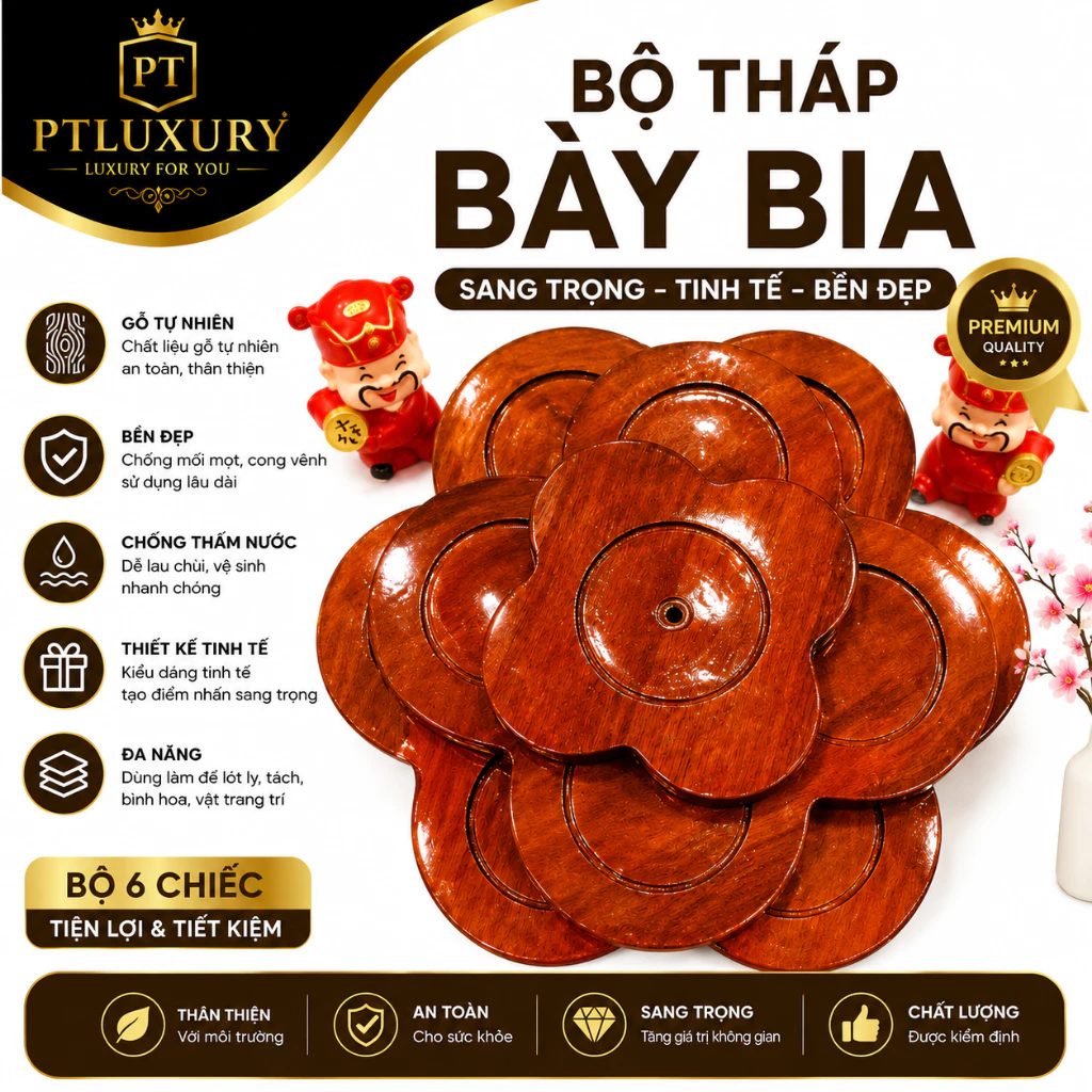 Tháp 3 Tầng Bày Bia Nước Ngọt Chất Liệu Gỗ Cao Cấp