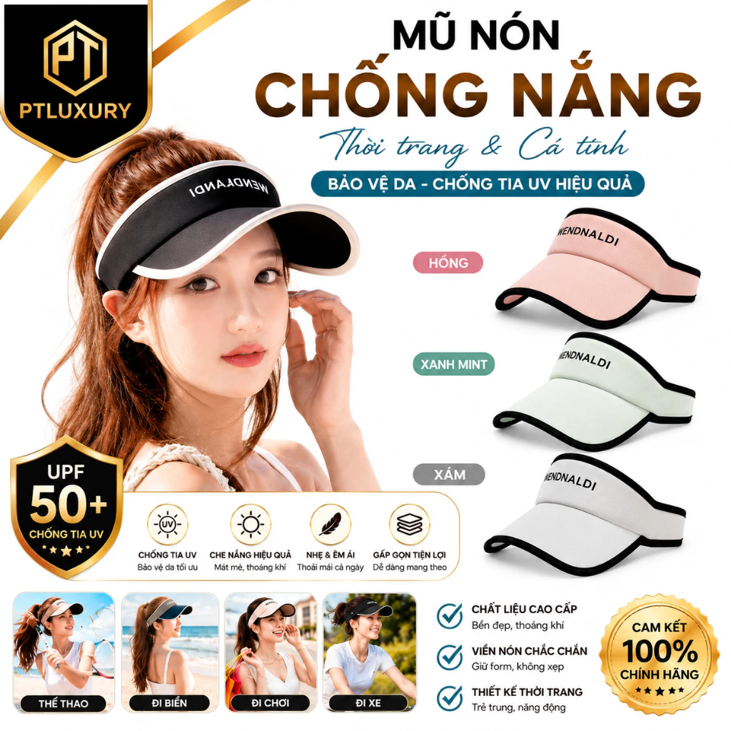 Mũ lưỡi trai nữ thể thao nửa đầu vành rộng chống tia UV Cực Tốt - PTLUXURY