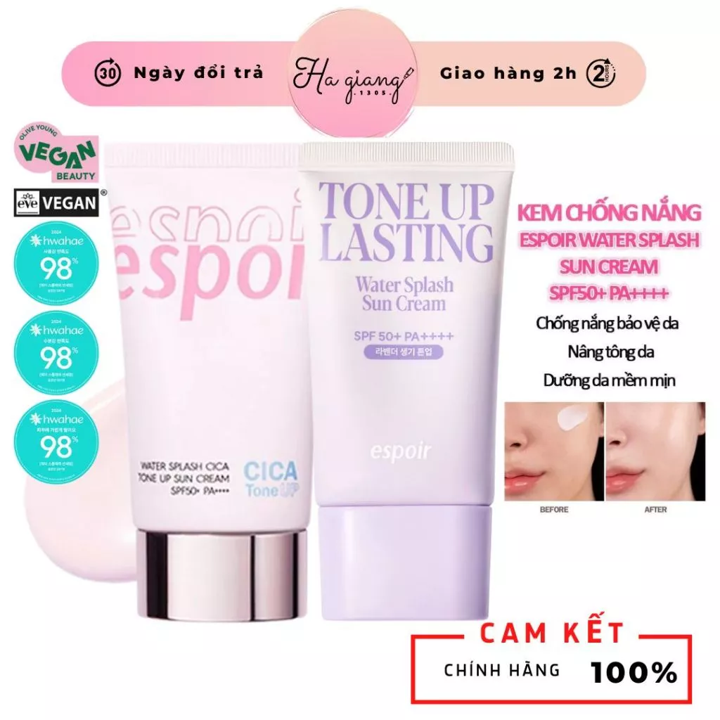 Kem Chống Nắng Nâng Tông Espoir Water Splash Cica Tone Up Sun Cream SPF50+ PA++++ 60ml