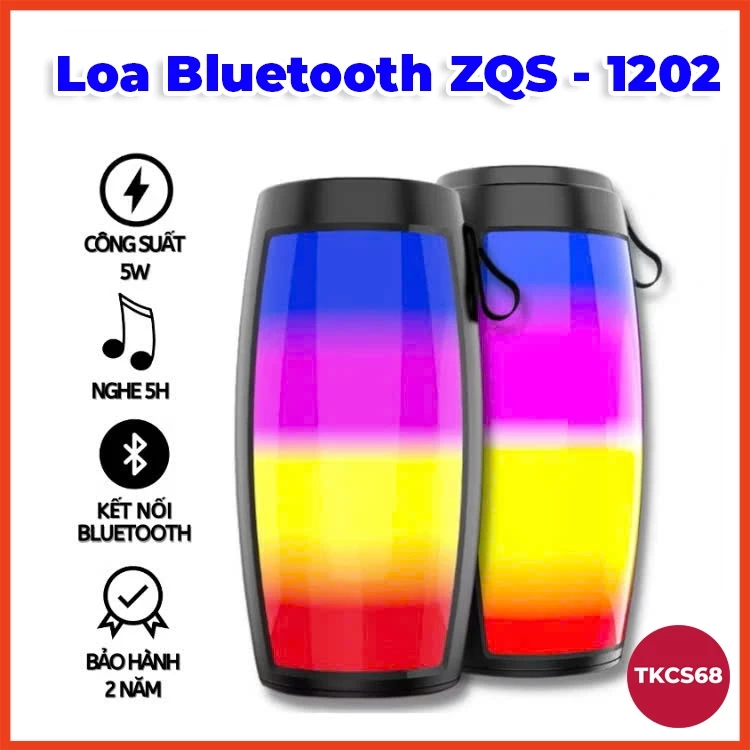 Loa bluetooth không dây mini ZQS-1202 bass mạnh âm thanh vòm LED RGB rực rỡ cho điện thoại laptop để bàn, thiết kế đẹp