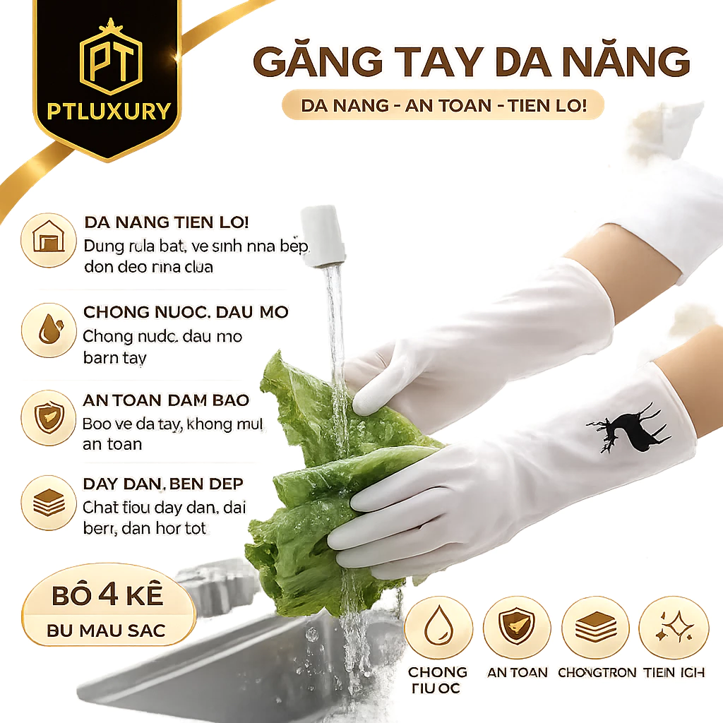 [ COMBO 5 ĐÔI ] Găng tay cao su PTLUXURY siêu dai bền bỉ dễ dàng sử dụng