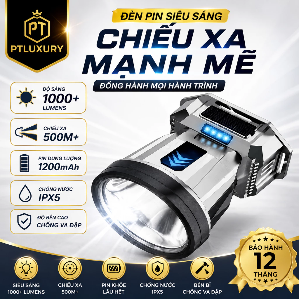 Đèn Pin Đội Đầu PTLUXURY Siêu Sáng Sạc Pin 2in1 Công Suất Cao Chống Thấm Nước [ BẢO HÀNH 3 THÁNG ]