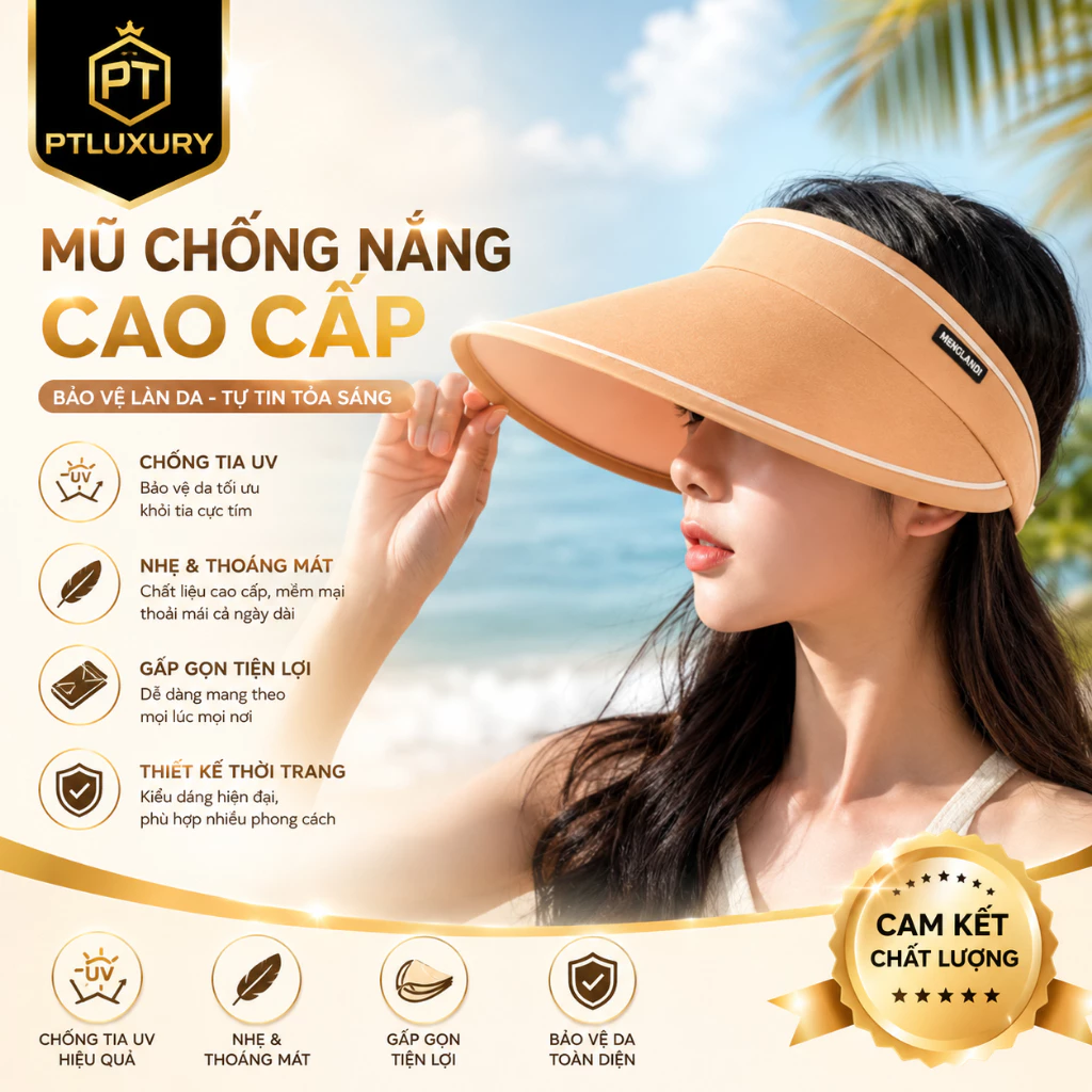 Mũ chống nắng vành rộng nửa đẩu trống nắng trống tia UV, thiết kế gấp gọn, sang trọng trẻ trung