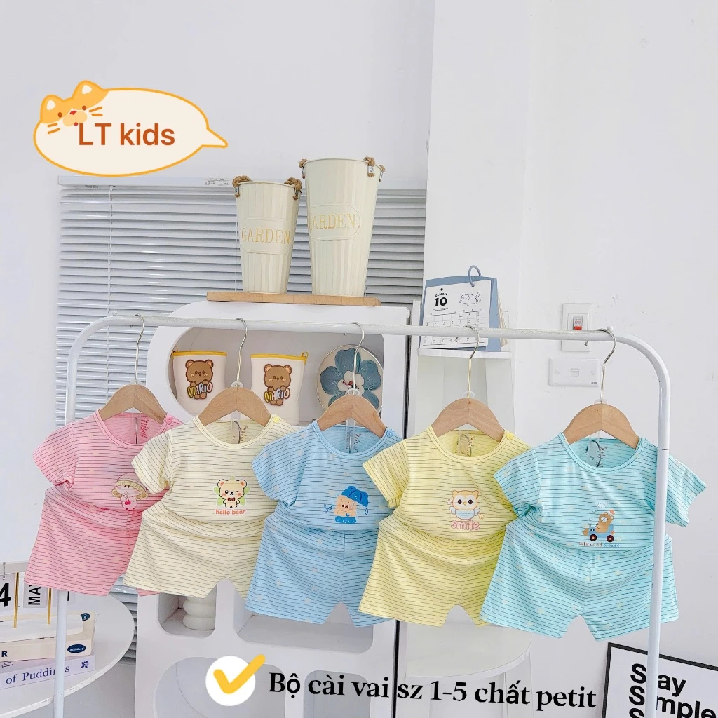 Combo 3-4 Bộ Cộc Boonhousee Chất Peptit Cao Cấp Mềm Mại Thấm Hút Nền Màu Phối Kẻ Cho Bé Trai Bé Gái