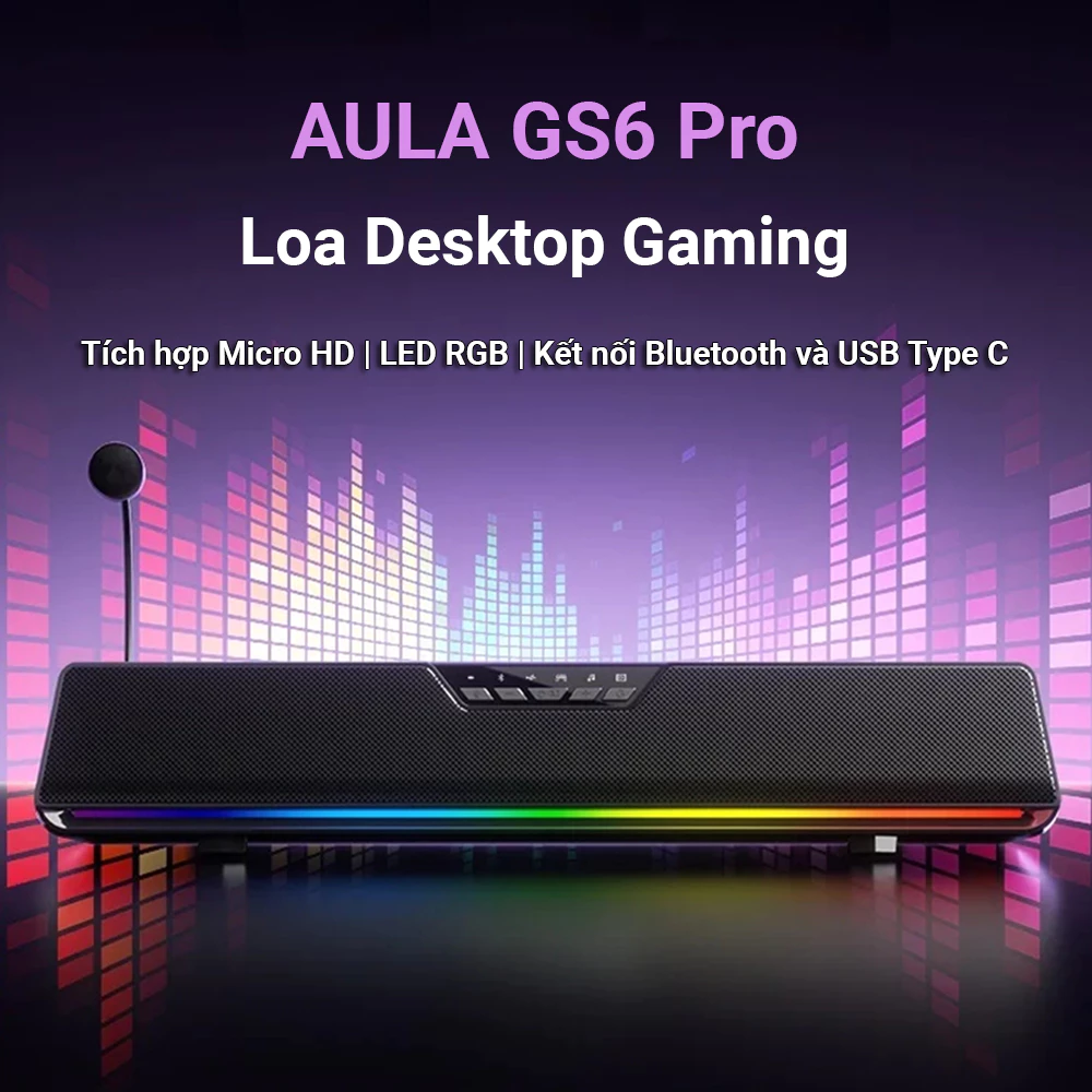 Loa bluetooth Gaming AULA GS6 Pro - Soundbar Âm thanh vòm 7.1 có led RGB nháy theo nhạc