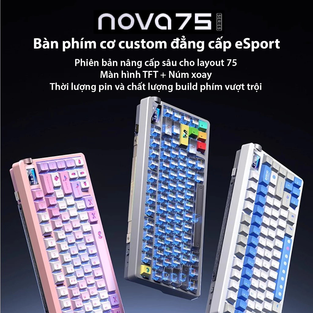 Bàn Phím Cơ AULA NOVA75 - Layout 75 Màn Hình TFT 1.14" và núm xoay kim loại - Chuẩn Thi Đấu eSport