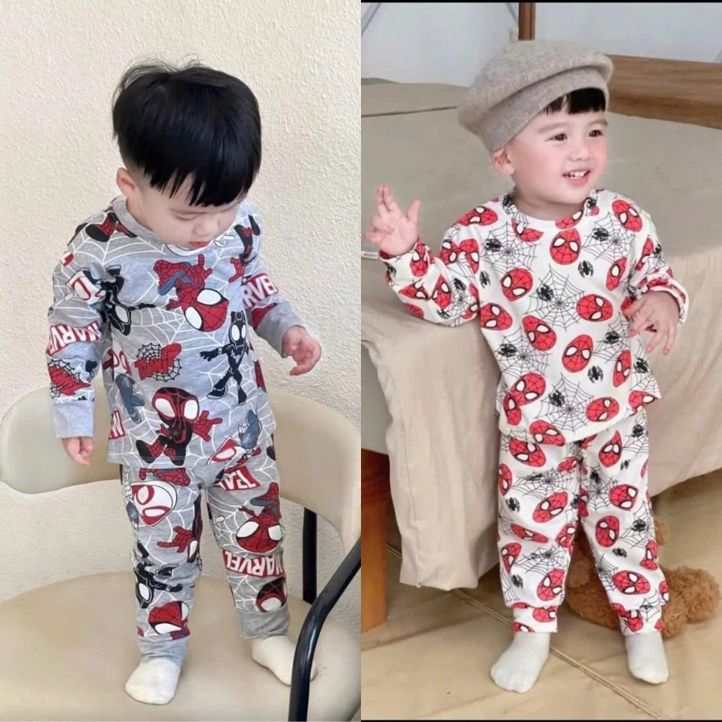 [8-18kg] Bộ đồ thu đông dài tay chất cotton mềm mịn, phong cách khoẻ mạnh cho bé trai in hình NGƯỜI NHỆN.