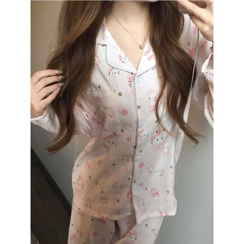 Bộ Đồ Ngủ Pijama Nữ Cotton Cloud 135g Họa Tiết Hello Kitty - Đồ Mặc Nhà Dễ Thương Thoáng Khí