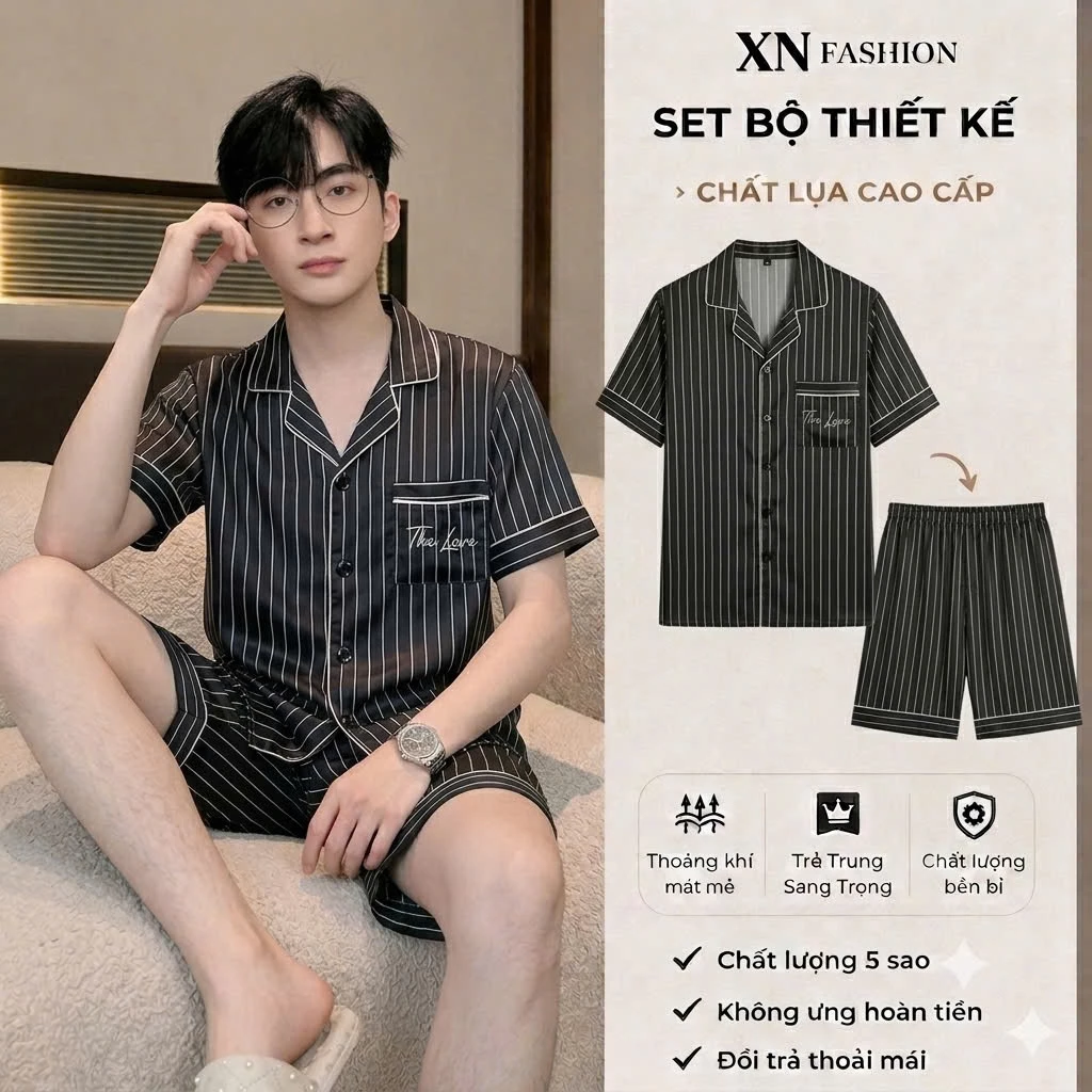 [ DEAL MỞ BÁN ] BỘ NGỦ LỤA ĐÙI THIẾT KẾ KẺ SỌC SIZE 40=99KG