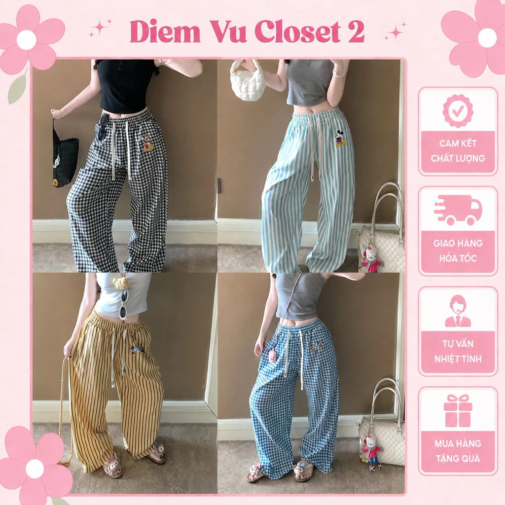 (HÀNG CÓ SẴN) Quần kẻ sọc chất đũi cotton chuẩn hàng Quảng Châu, quần suông dài form rộng có bigsize