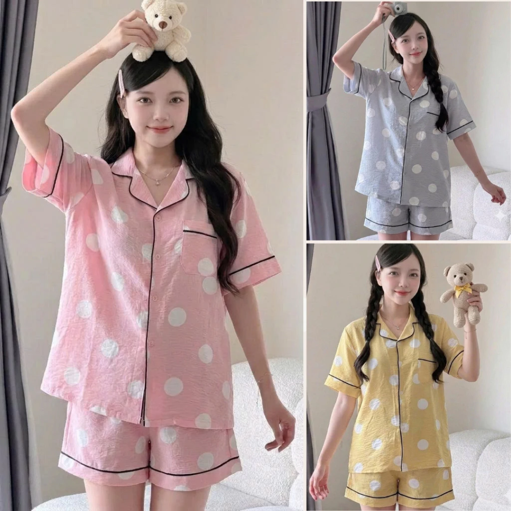 Độ bộ mặc nhà họa tiết chấm bi to, set đồ ngủ thoáng mát siêu xinh B66