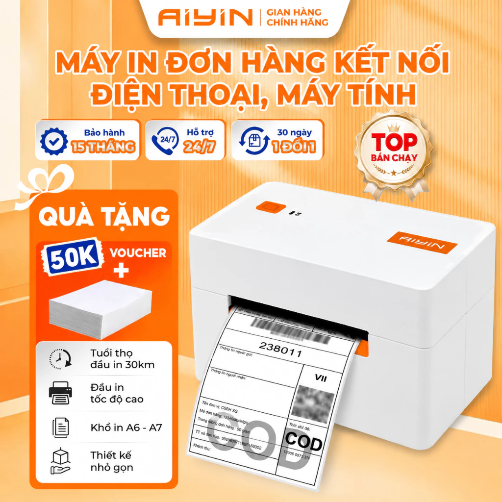 Máy In Đơn Hàng Bluetooth AYIN Khổ A6 A7, Máy In Nhiệt, In Đơn Hàng TMĐT, In Mã Vận Đơn, In Logo BH 15 Tháng