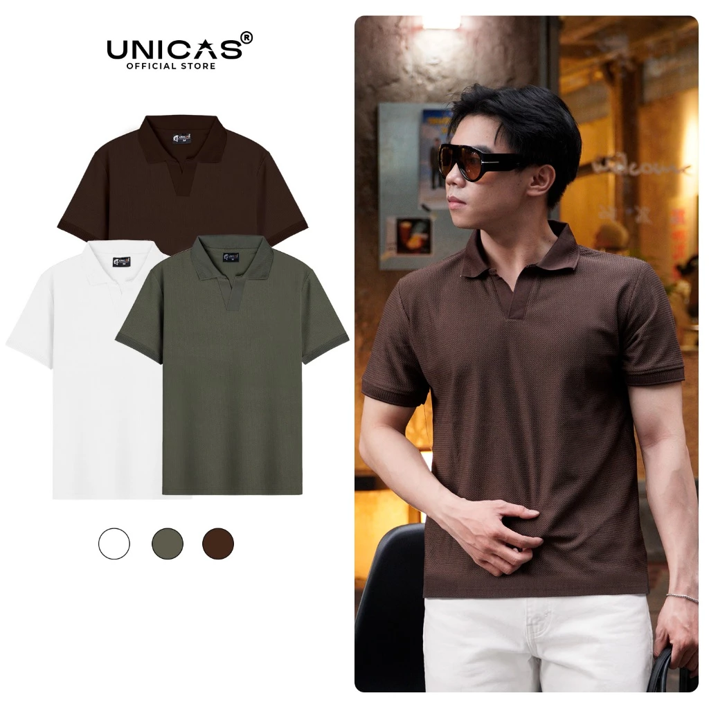 [DEAL MỞ BÁN] Áo Polo Regularfit UNICAS cổ V Chất Liệu Cá Sấu Dệt Kim Thanh Lịch,Hiện Đại Phù Hợp Mọi Lứa Tuổi