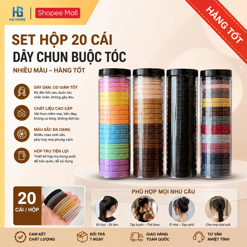 Set hộp 20 cái dây chun buộc tóc nhiều màu [ Hàng Tốt ] HGHOME