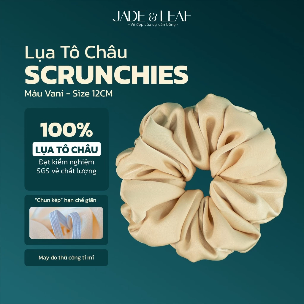 Scrunchies Buộc Tóc Nữ Lụa Thật To Phồng Jade&Leaf Lụa Tô Châu Cột Búi Tóc Phụ Kiện Tóc Sang Trọng
