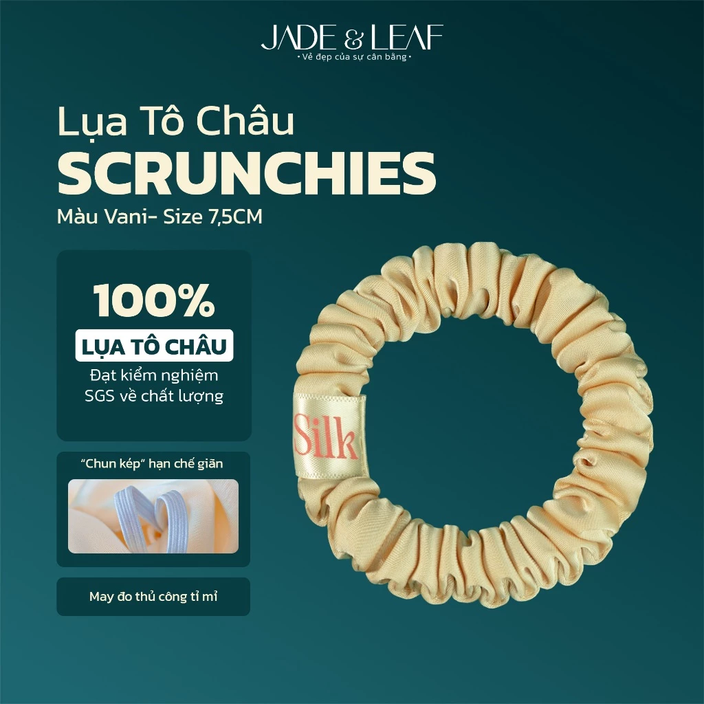 Scrunchies Lụa Thật Buộc Tóc Nữ To Phồng Jade&Leaf Buộc Tóc Co Giãn Mềm Mại Phụ Kiện Tóc Thanh Lịch