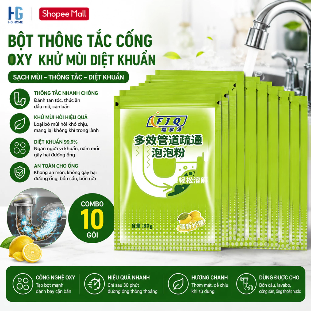 [ COMBO 10 GÓI ] Bột Thông Tắc Cống Oxy Khử Sạch Mùi Hôi Thông Tắc Đường Ống Diệt Khuẩn HGHOME