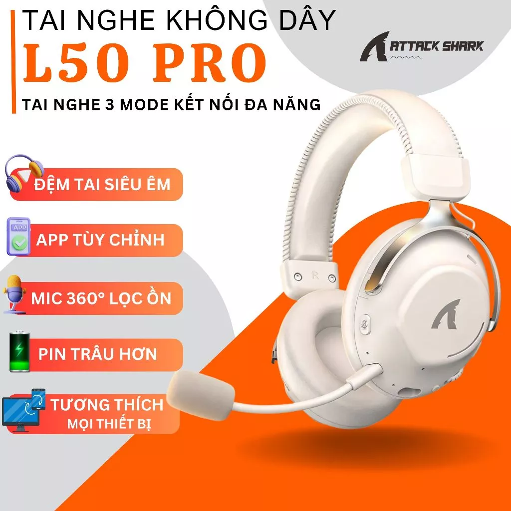 Tai Nghe Gaming Không Dây Attack Shark L50 PRO - Âm Thanh Vòm 7.1, 3 Mode, Pin 1100mAh