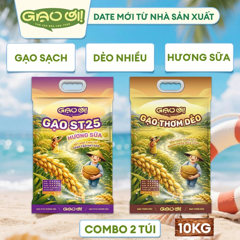 (Combo 10kg) Gạo ST25 Hương Sữa 5kg Và Gạo Thơm Dẻo 5kg - Chính Hãng Gạo Ơi