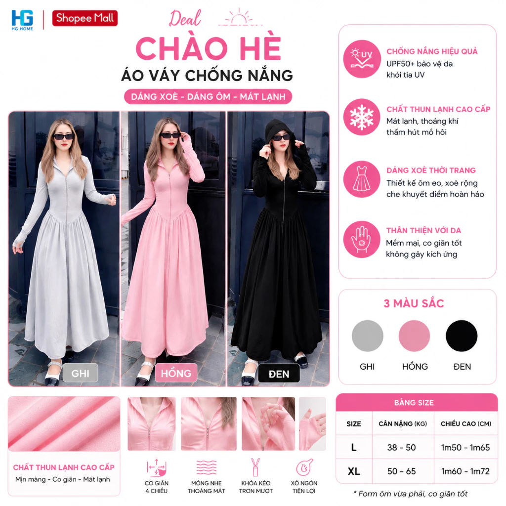 (Deal Chào Hè) Áo váy chống nắng dáng xoè chất thun lạnh dáng ôm mát HGHOME