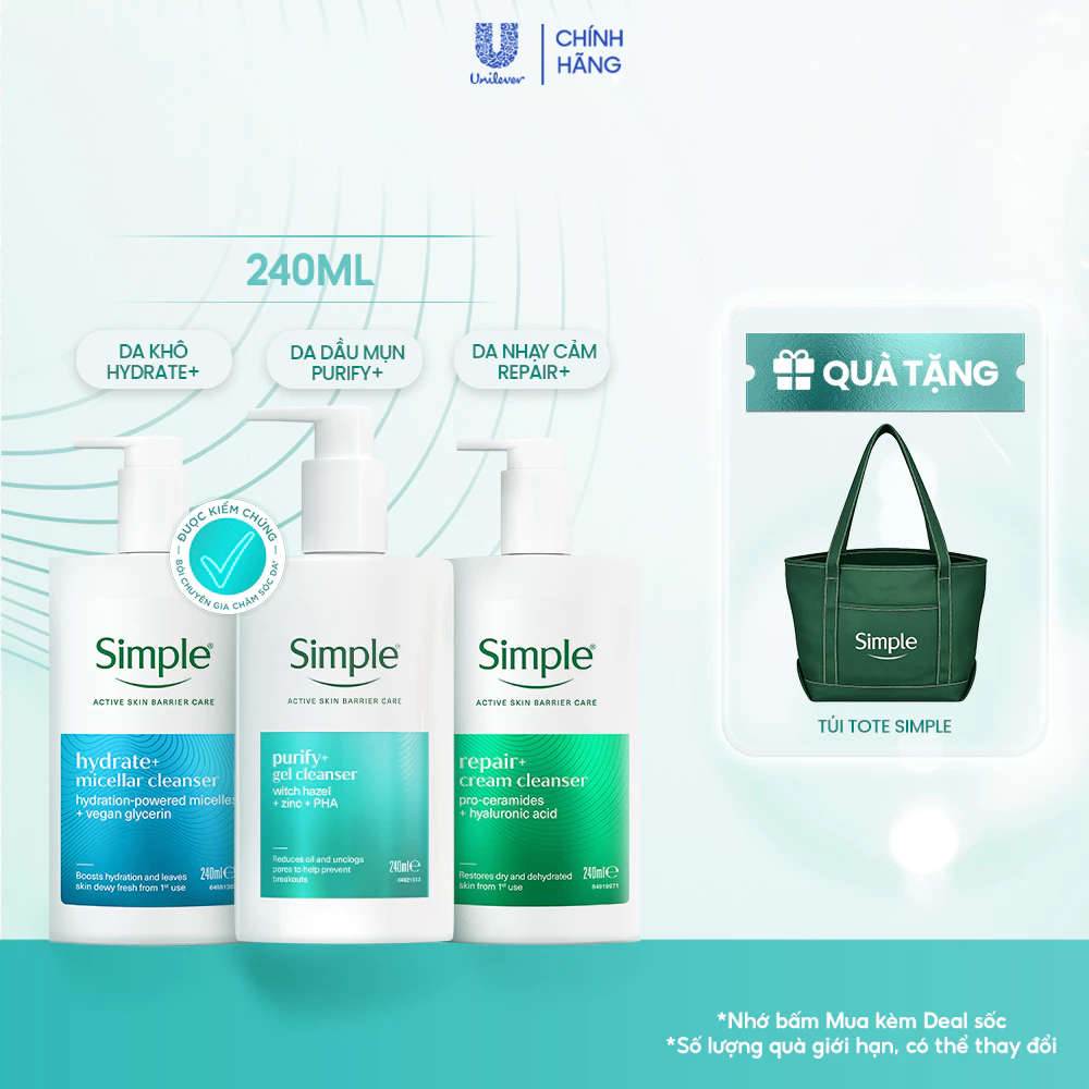 [Live]  - [MỚI] Sữa Rửa Mặt Simple giảm mụn/phục hồi/căng mướt sau lần đầu sử dụng