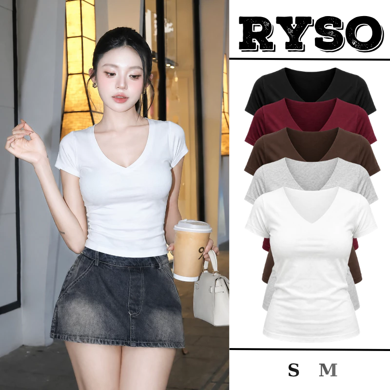 Áo Thun Nữ Cổ Tim Tay Ngắn Form Ôm Body Tôn Dáng Chất Thun Co Giãn Mềm Mịn TN12 RYSO STORE