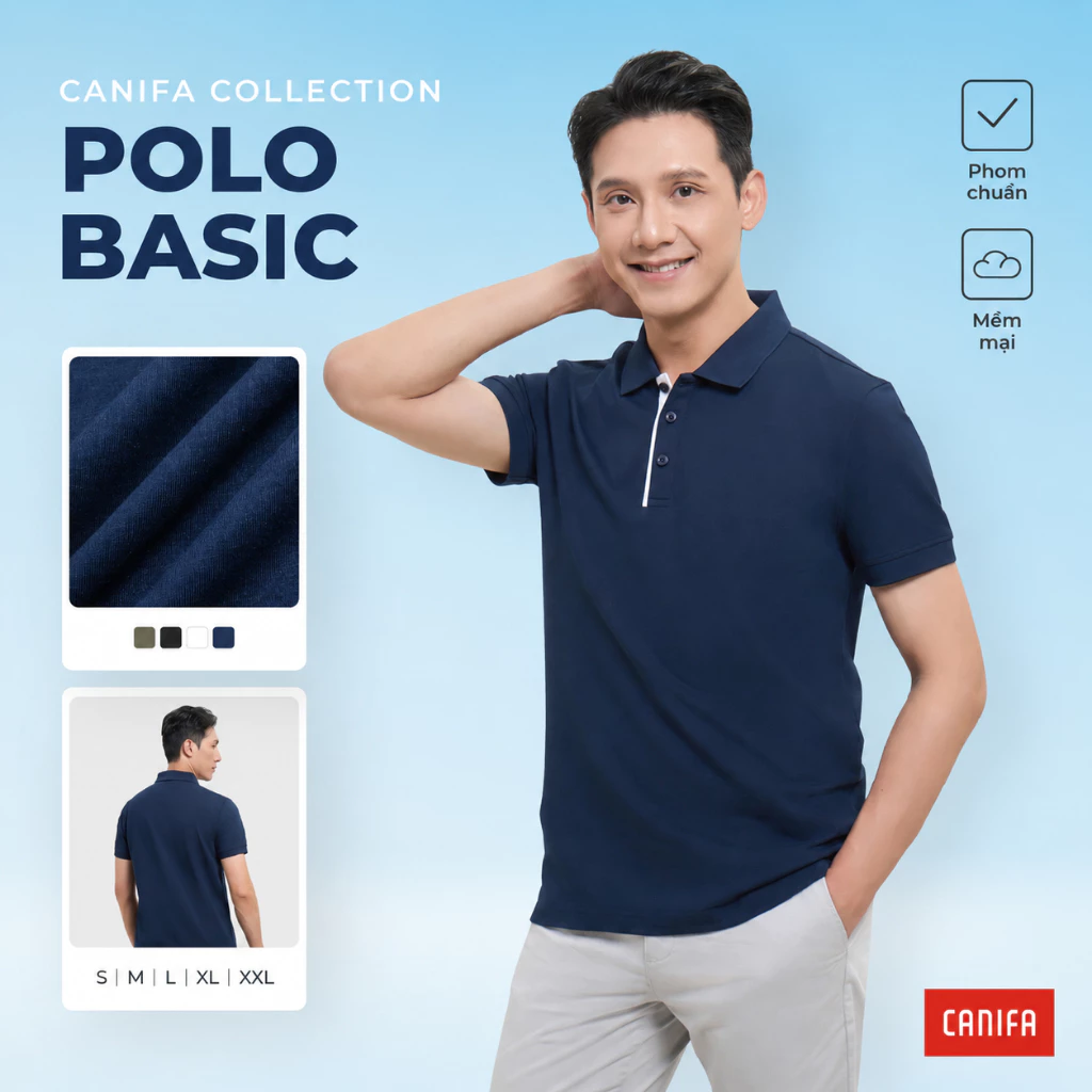 Áo polo nam trẻ trung hiện đại phối viền nẹp tinh tế, chất liệu mềm mại đứng phom dễ phối đồ CANIFA 8TP26A003