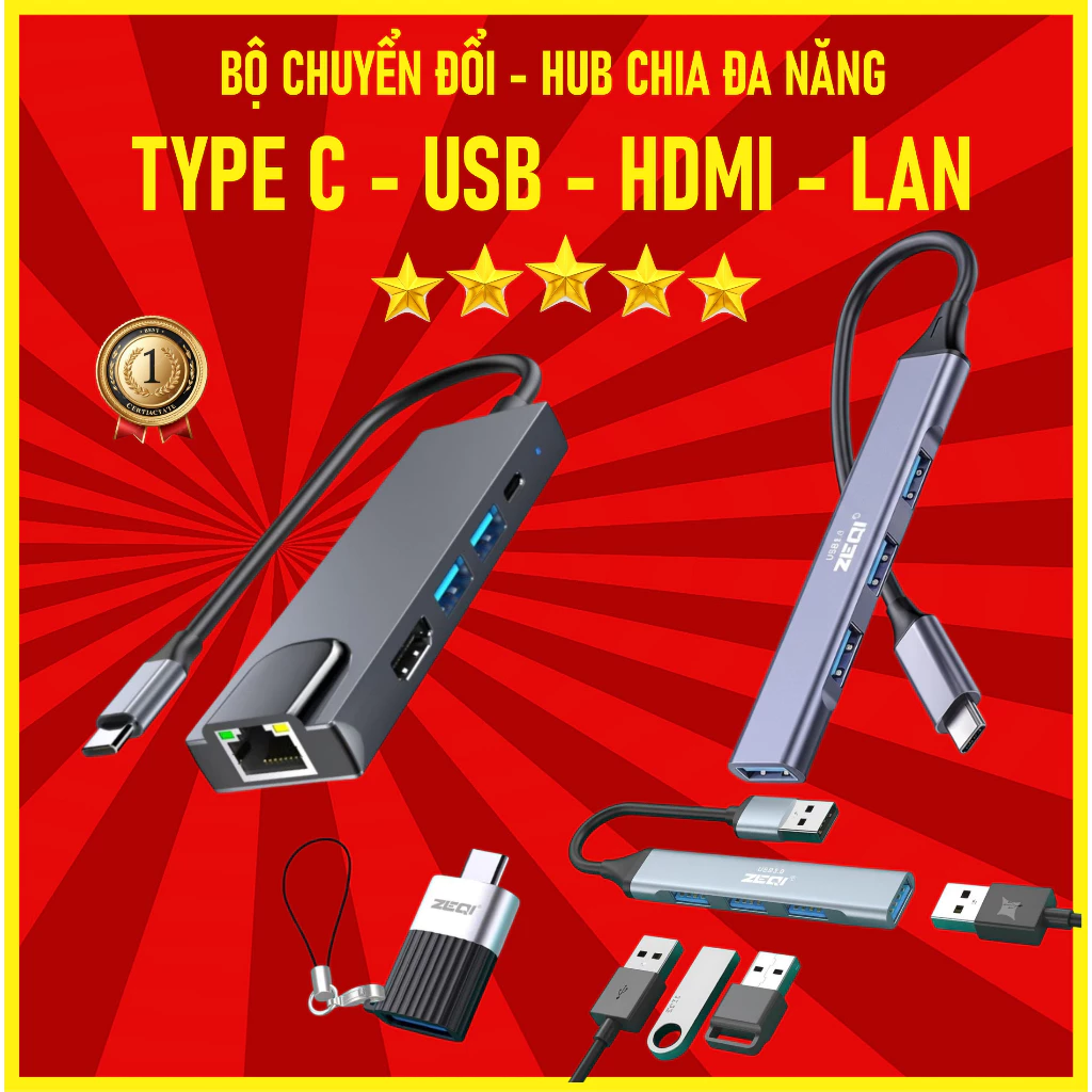 Bộ Chia Đa Năng Hub Chuyển Đổi Usb/ TypeC Ra Nhiều Cổng Lan-Hdmi-Usb 3.0 Chính Hãng ZeQi