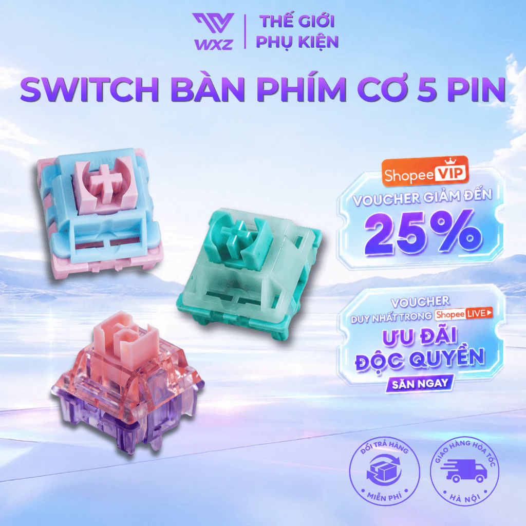 Switch Outemu Silent Peach/Lime V3 5 Chân, Tản Led Tốt, Công Tắc Bàn Phím Cơ Gõ Êm, Không Tiếng Động