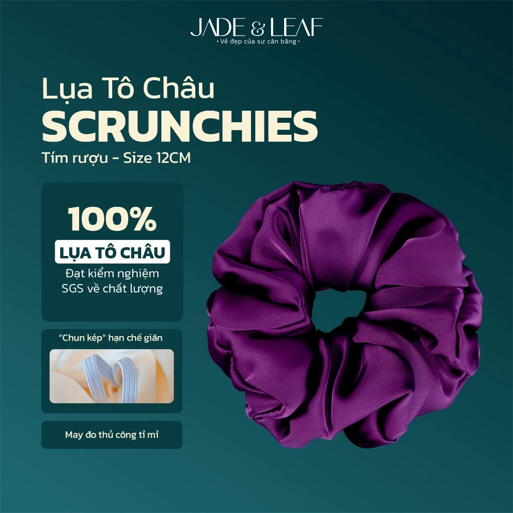 Scrunchies Lụa Thật Buộc Tóc Nữ To Phồng Jade&Leaf Dây Buộc Tóc Thanh Lịch Mềm Nhẹ Tạo Kiểu Đi Làm